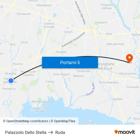 Palazzolo Dello Stella to Ruda map