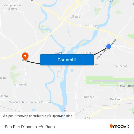 San Pier D'Isonzo to Ruda map