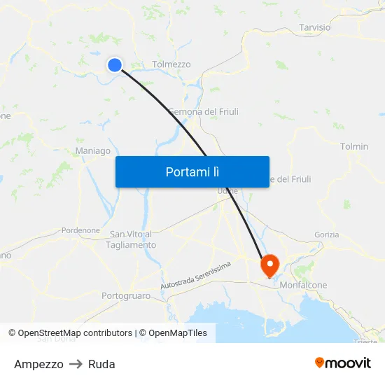 Ampezzo to Ruda map