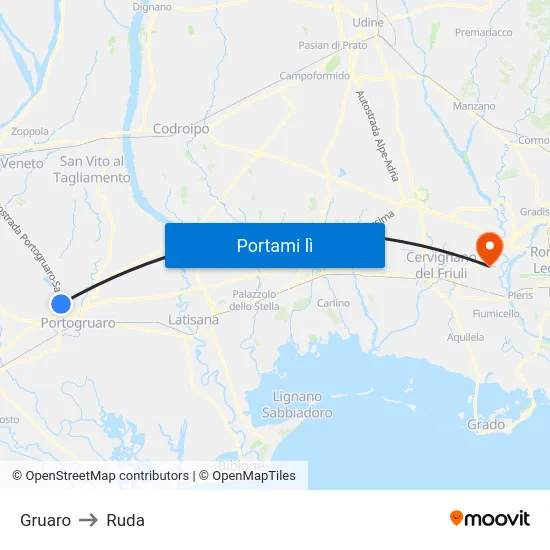 Gruaro to Ruda map