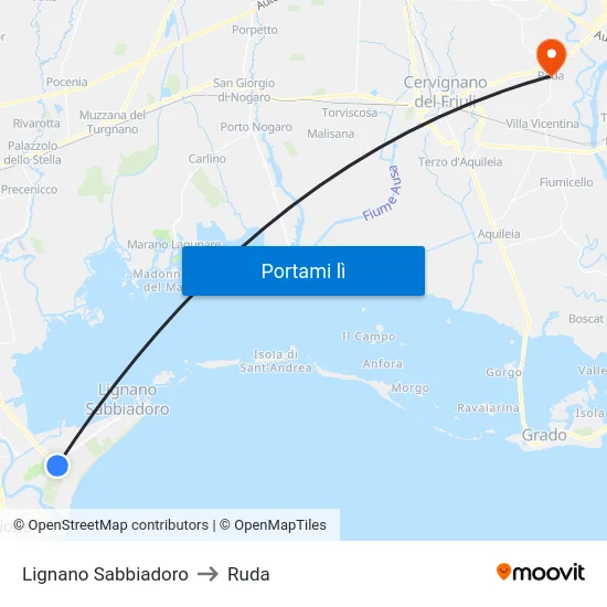 Lignano Sabbiadoro to Ruda map