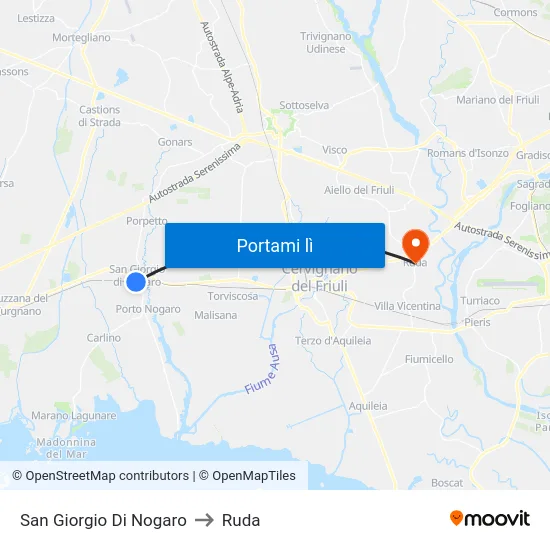 San Giorgio Di Nogaro to Ruda map