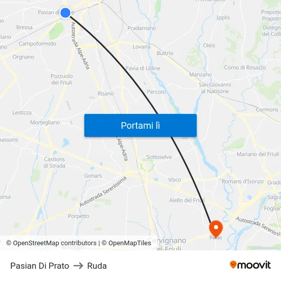 Pasian Di Prato to Ruda map