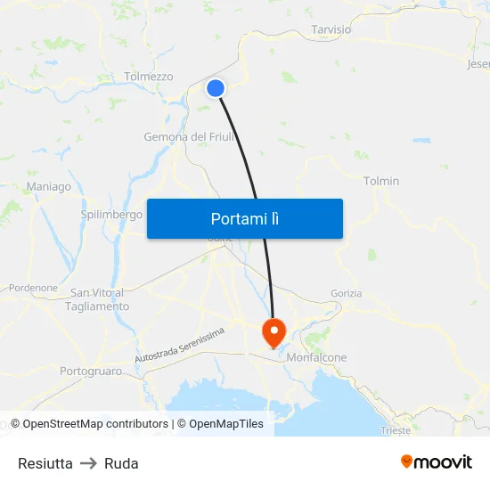 Resiutta to Ruda map