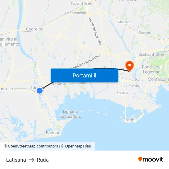 Latisana to Ruda map