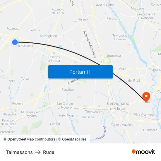 Talmassons to Ruda map