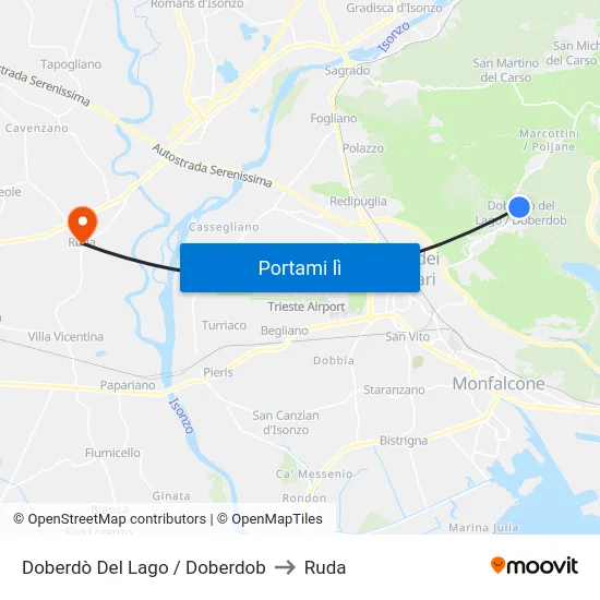 Doberdò Del Lago / Doberdob to Ruda map