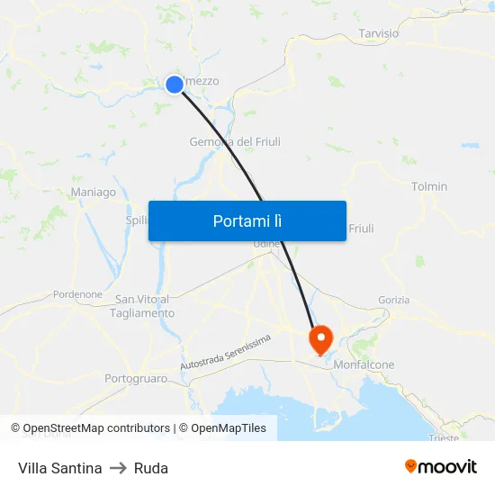 Villa Santina to Ruda map