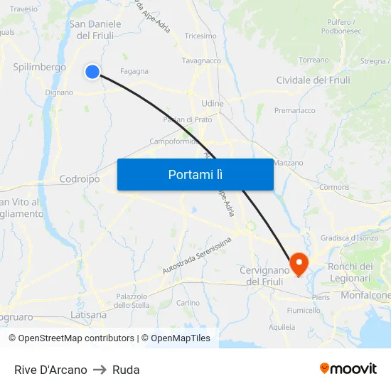 Rive D'Arcano to Ruda map