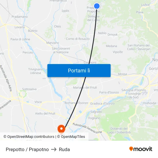 Prepotto / Prapotno to Ruda map
