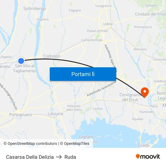 Casarsa Della Delizia to Ruda map
