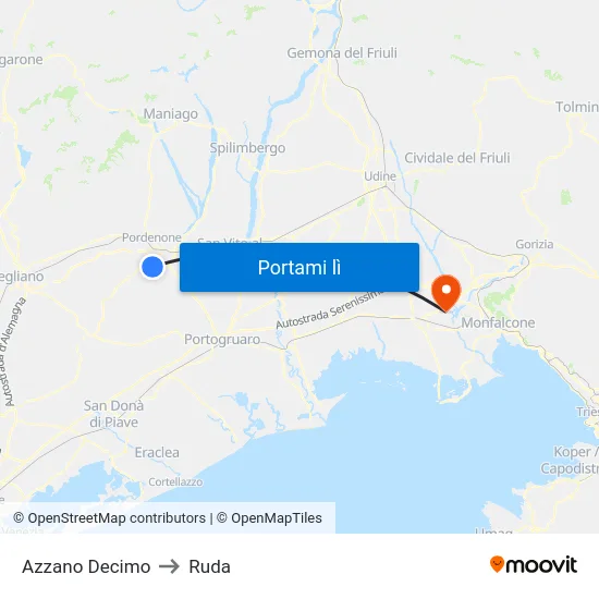 Azzano Decimo to Ruda map