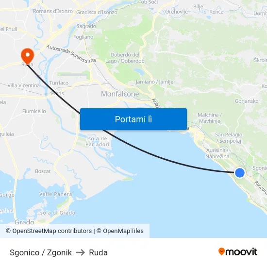 Sgonico / Zgonik to Ruda map