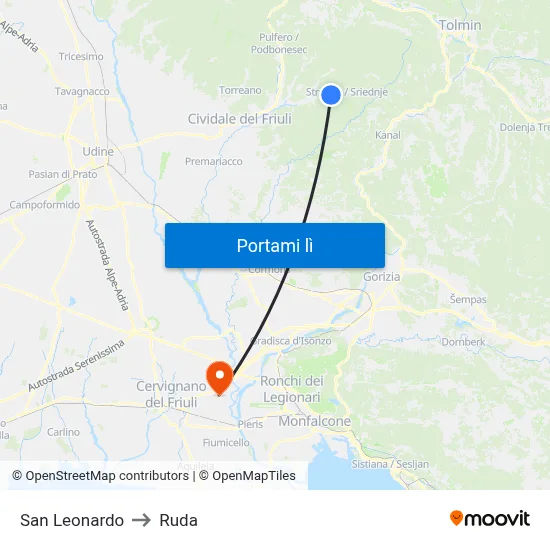 San Leonardo to Ruda map