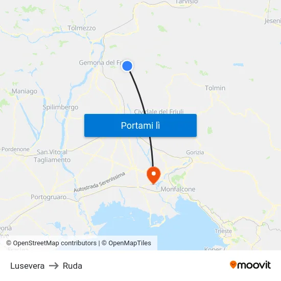 Lusevera to Ruda map