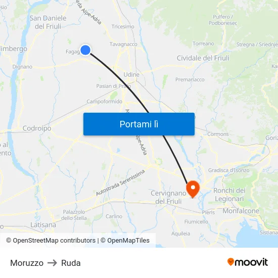 Moruzzo to Ruda map