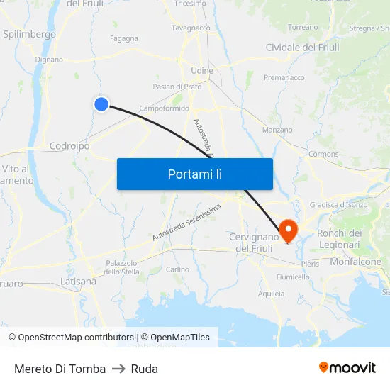 Mereto Di Tomba to Ruda map