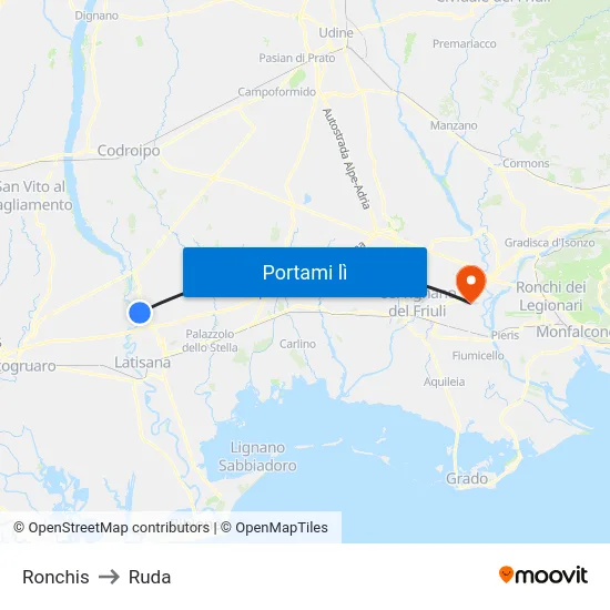 Ronchis to Ruda map