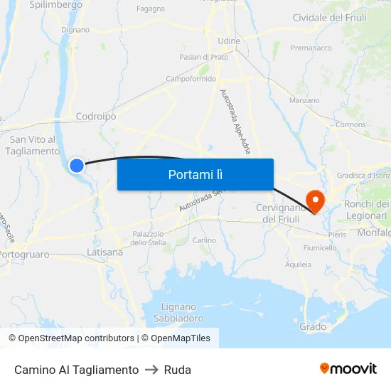 Camino Al Tagliamento to Ruda map