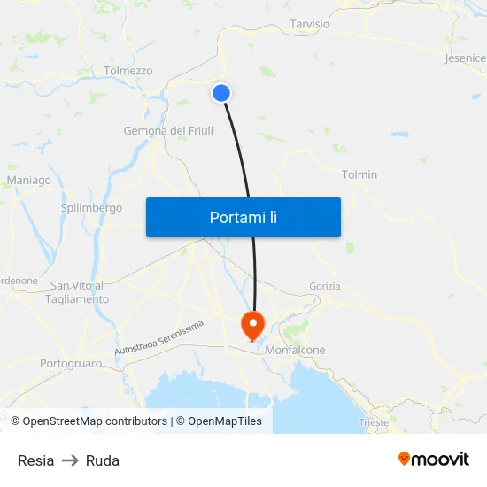 Resia to Ruda map