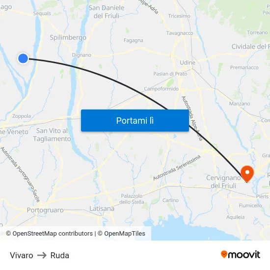 Vivaro to Ruda map