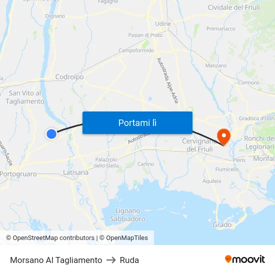 Morsano Al Tagliamento to Ruda map