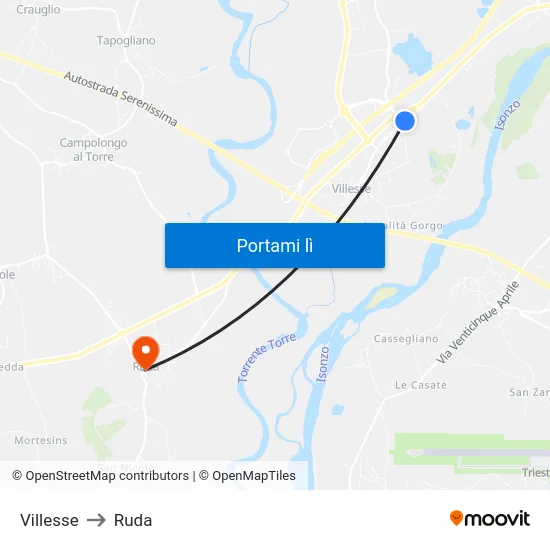 Villesse to Ruda map