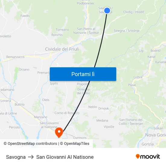 Savogna to San Giovanni Al Natisone map
