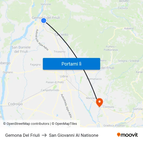 Gemona Del Friuli to San Giovanni Al Natisone map
