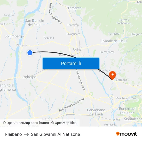 Flaibano to San Giovanni Al Natisone map