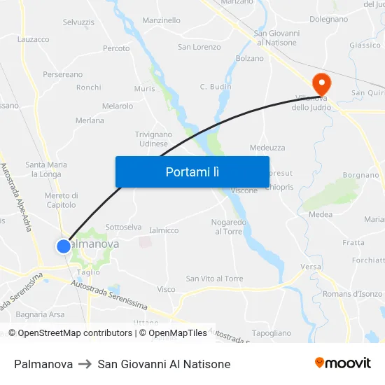 Palmanova to San Giovanni Al Natisone map