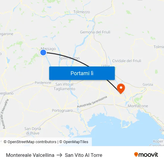 Montereale Valcellina to San Vito Al Torre map