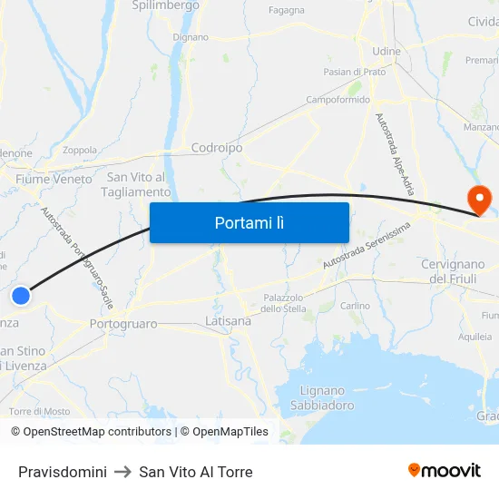 Pravisdomini to San Vito Al Torre map