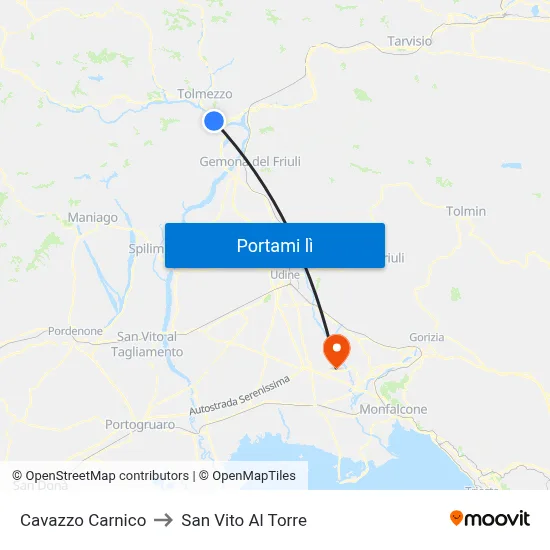 Cavazzo Carnico to San Vito Al Torre map