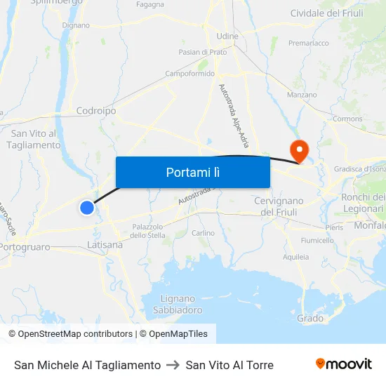 San Michele Al Tagliamento to San Vito Al Torre map