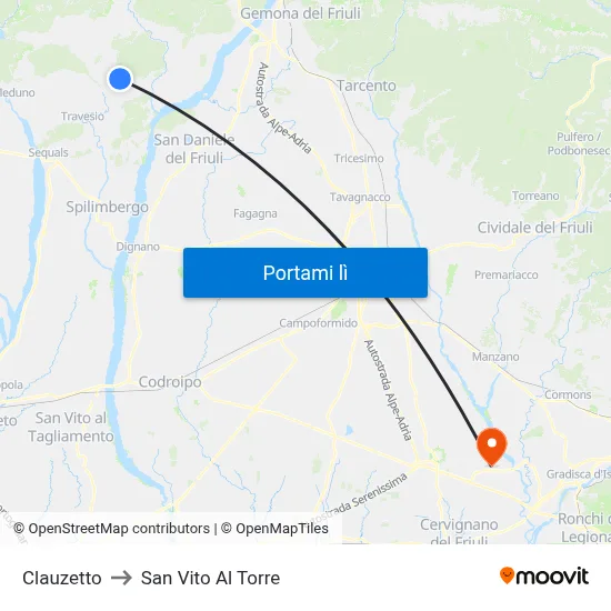 Clauzetto to San Vito Al Torre map
