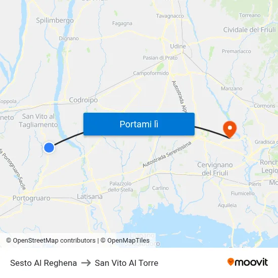 Sesto Al Reghena to San Vito Al Torre map