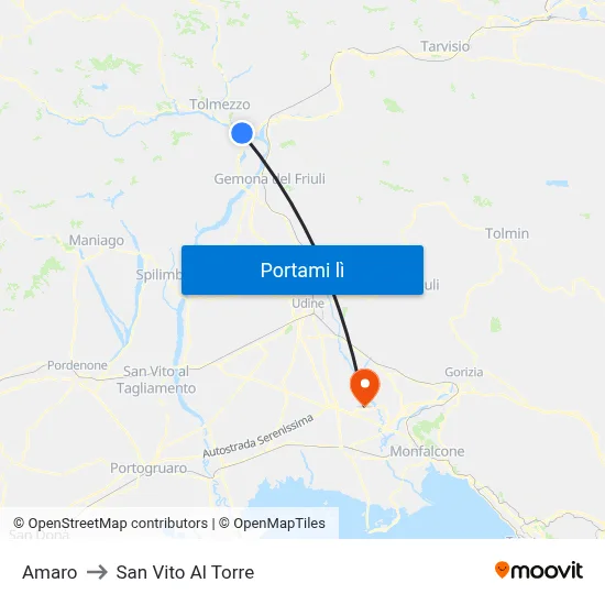 Amaro to San Vito Al Torre map
