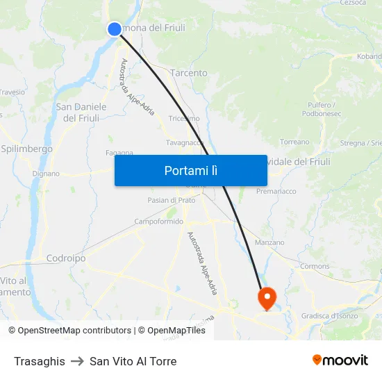 Trasaghis to San Vito Al Torre map
