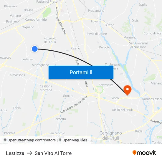 Lestizza to San Vito Al Torre map