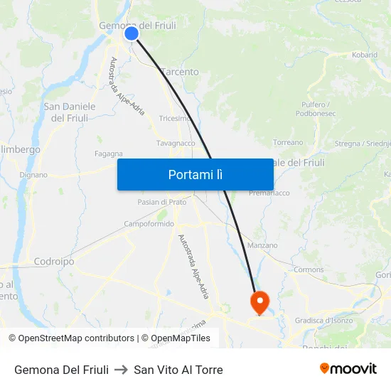 Gemona Del Friuli to San Vito Al Torre map