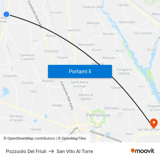 Pozzuolo Del Friuli to San Vito Al Torre map