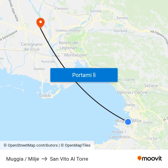 Muggia / Milje to San Vito Al Torre map