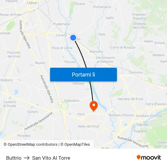 Buttrio to San Vito Al Torre map