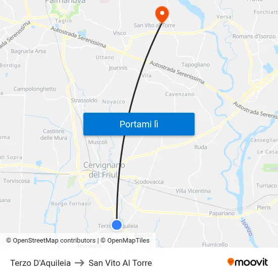 Terzo D'Aquileia to San Vito Al Torre map