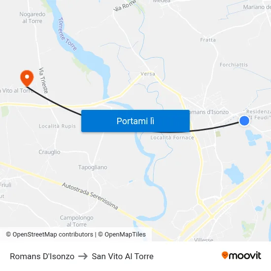 Romans D'Isonzo to San Vito Al Torre map