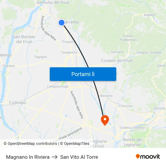 Magnano In Riviera to San Vito Al Torre map