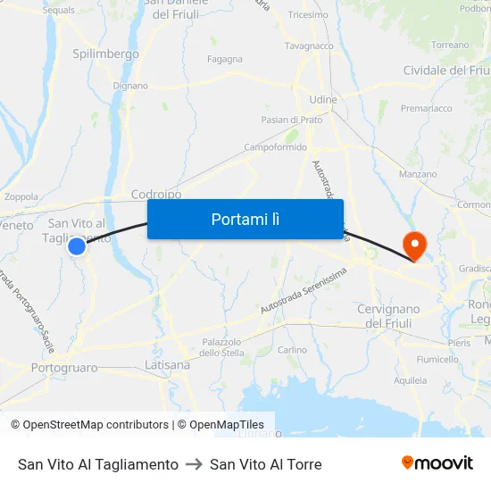 San Vito Al Tagliamento to San Vito Al Torre map