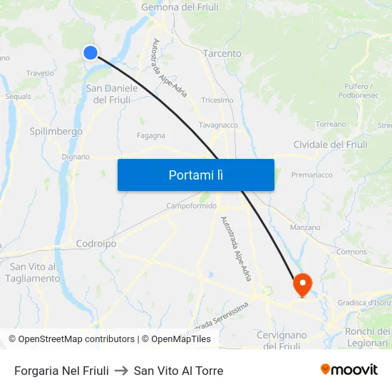 Forgaria Nel Friuli to San Vito Al Torre map