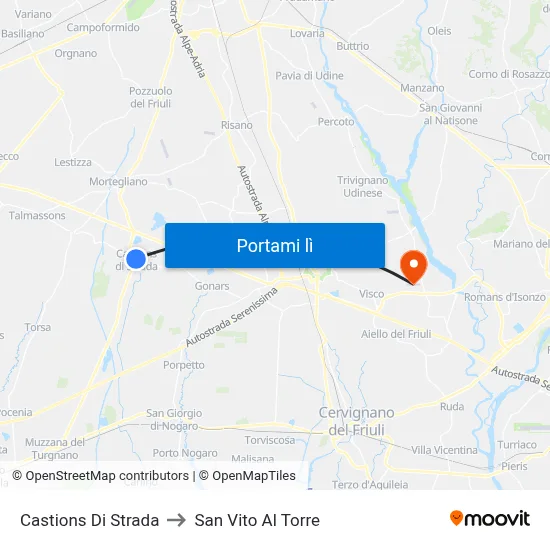 Castions Di Strada to San Vito Al Torre map
